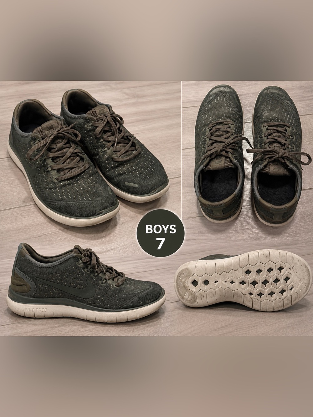 Nike Boys Olive Green Knit Sneakers with White Sole